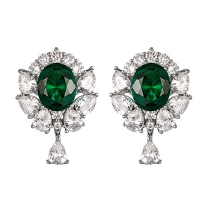 Fashion Jewelry Eco-friendly Copper Silver Plated Floral 8*10mm Green Zircon Wholesale Girls Casual Vintage Classic <b>Earring</b> - Product Image 1