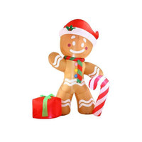 Décoration de pelouse de Noël gonflable de 8 pieds, bonhomme en pain d'épices avec boîte cadeau, gonflables de Noël, bonhomme en pain d'épices gonflable avec lumières LED