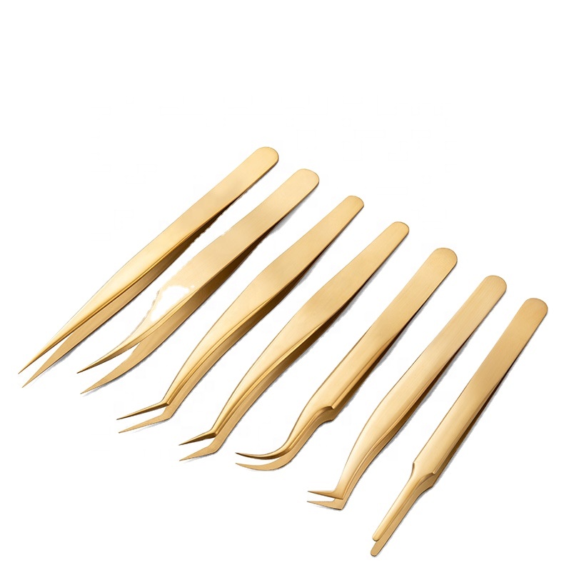 Профессиональные золотые пинцеты для наращивания ресниц, пинцеты для наращивания ресниц из нержавеющей стали