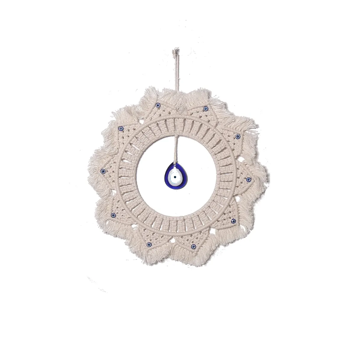 Personnalisé nouveau Design mauvais œil tenture murale décoration de la maison macramé tenture murale Crochet coton corde noeud rond tissé tapisserie