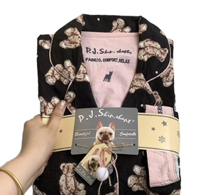 ชุดนอนแขนยาวผ้าคอตตอนขนนุ่มสำหรับผู้หญิงแฟชั่นฤดูใบไม้ผลิฤดูใบไม้ร่วงเอวยางยืดลายดอกไม้สุดหรู - Product Image 1