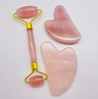 Juego de rodillos de cuarzo rosa color jade natural masajeador gua sha