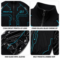 Veste de rue Cyber Techwear pour homme SS27 à col montant en cuir verni PU, patchwork color block, fermeture éclair métallique, motif lignes de circuit