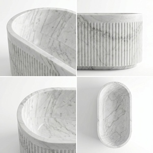 Baignoires ovales modernes sur mesure de luxe, exclusives en marbre Bianco Crown/Guangxi White, autoportantes pour salle de bain, villa, hôtel, maison - Product Image 3
