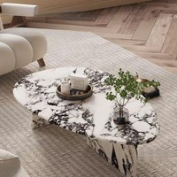 Table basse en marbre naturel de style crème, moderne et luxueuse, avec structure en acier, meubles durables pour le salon