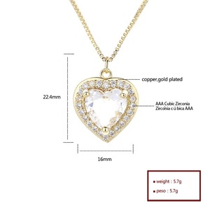Collier tendance en chaîne à maillons plaqué or 18 carats 3A de luxe avec pendentif cœur en zircon cubique pour femme, vente en gros - Product Image 6