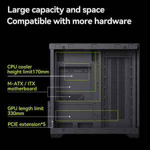 SNOWMAN ミッドタワー MicroATX スチール製デスクトップPCケース ゲーミングシャーシ 強化ガラス付き - Product Image 6
