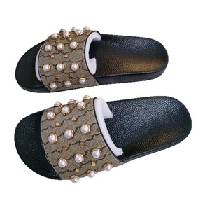 Nouvelles Sandales Décontractées Premium 2026 à Monogramme et Perles Marron, Ornées de Faux Perles - Product Image 5