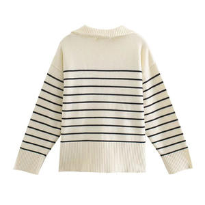 Stripe Knit Fashion <strong>Women</strong> Sweater Long Sleeves Knit <strong>Jumpers</strong> Stand Collar Casual Outdoor <strong>Half</strong> <strong>Zip</strong> Sweater - Product Image 2