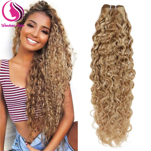 Vierge Bouclés Blonde Remy Double Trame 100% Cuticules Alignés Birmans Paquets de Cheveux Humains Bruts <span class=keywords><strong>Tissage</strong></span> <span class=keywords><strong>Naturel</strong></span> Extensions de Cheveux - Product Image 1