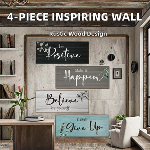Decoración de Pared de Oficina Rústica de Bambú y Madera de 4 Piezas con Eslóganes Inspiradores Rurales Positivos de 10x4 Pulgadas - Product Image 2