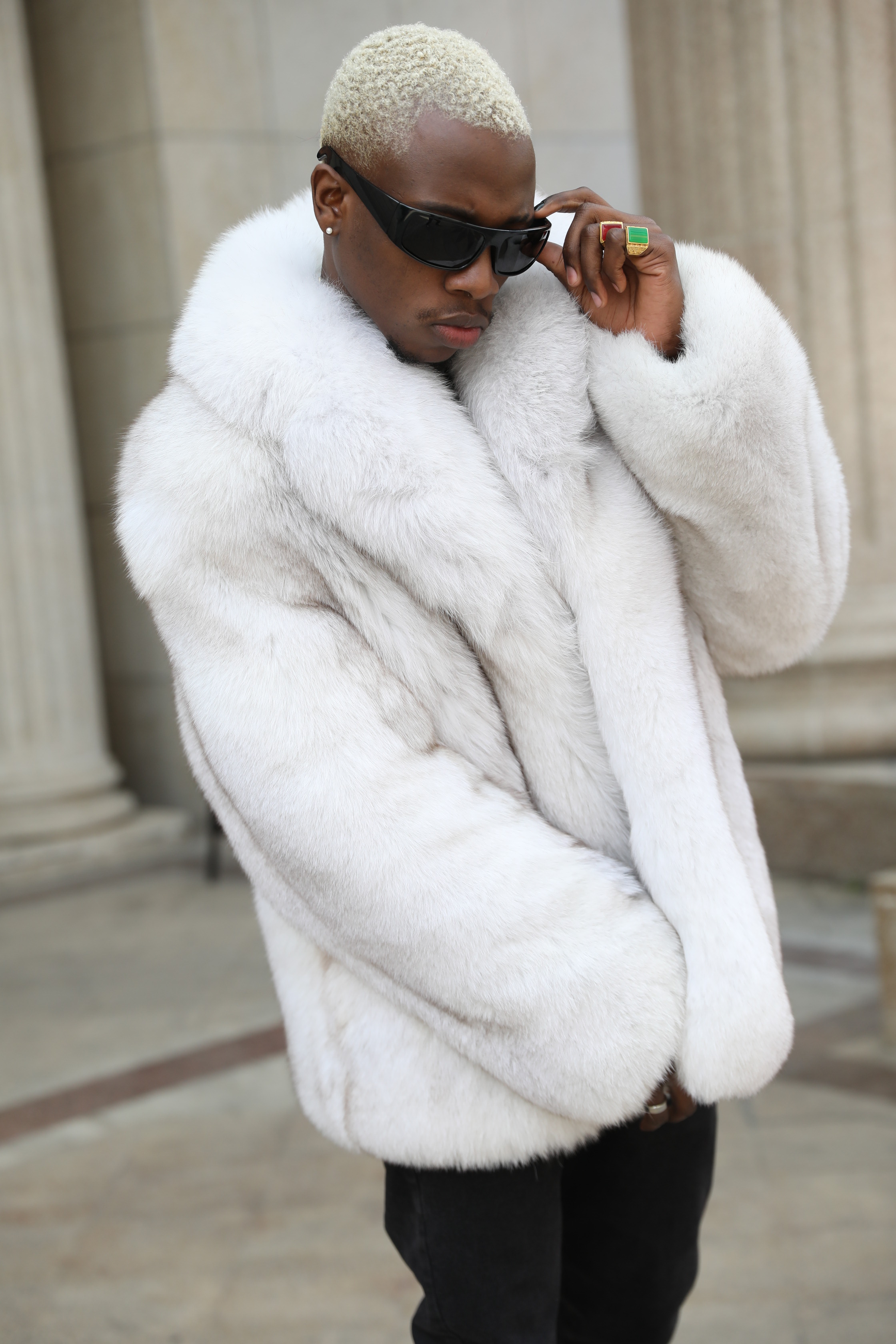 Warm Winter USA Size New Big Pillow Collar Men Real Fox Fur Coat