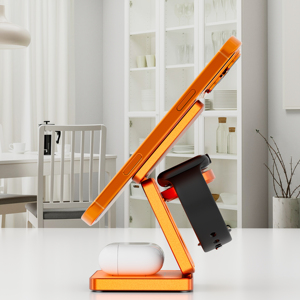 Qi2.2 25w Pengisi Daya Nirkabel Lipat Portabel 3 in 1 Magnetik Warna Oranye untuk <span class=keywords><strong>iPhone</strong></span> 17, <span class=keywords><strong>Dock</strong></span> Pengisian Daya Plastik Saku untuk Smartwatch - Product Image 3