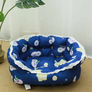 Pet Bed Round Soft Polyester Fiber Dog Cat Sleeping Mat Princess Style Sofa Bed Hand Washable Blue Cartoon Design - Product Image 1