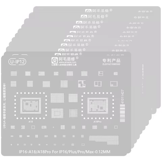 Amaoe Bga Reballing Stencil for iPhone 16 15 14 13 12 11 Pro Max XS Max 8P 8 7 6 A8-A18 Pro CPU Tin Planting Template Solder Kit