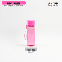Bouteille d'eau de sport légère de 600 ml sans BPA, étanche et réutilisable avec poignée, idéale pour la salle de sport, la randonnée et les voyages.