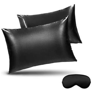 Ücretsiz Logo lüks ipek saten yastık kılıfı Set scrunbox kutusu saç kravat uyku Eyemask Bonnet içerir-moda stil uyku maskesi - Product Image 2