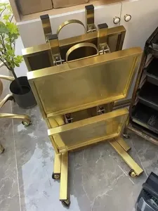 Hair Salon <b>Foldable</b> 4-Wheel Modern Gold Stainless Steel <b>Trolley</b> Cart Beauty Store Furniture for Barber Shop - Product Image 6