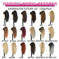 Extensions de cheveux synthétiques Julianna Wholesale Kanekalon Futura Fiber, courtes et bouclées, à clipser avec cordon de serrage, pour queue de cheval.