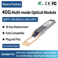 40GBASE-SR4 QSFP+ 850NM 150M 트랜시버 모듈 멀티모드 광섬유 MPO PAM4 (AI 클라우드 HPC 데이터 센터 산업 네트워크 유닛용)