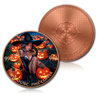 Médaille sur le thème d'Halloween en cuivre fin .999 de 1 oz, pièce ronde artistique en cuivre rouge imprimée en couleur de 1 once