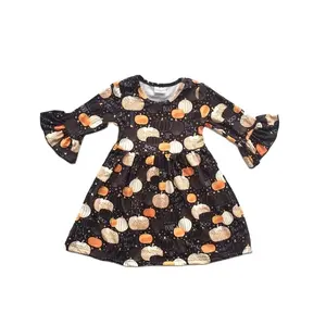 Fall/winter halloween Thanksgiving lace dress baby girls long sleeves black pumpkin milk silk clothes boutique match accessories