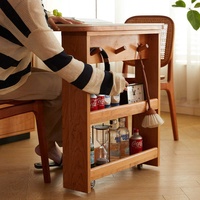 Buffet Carré Moderne en Bois Massif avec Plateau en Ardoise Rotatif, Extensible et Pliable de Style Japonais, Bar à Vin Intégré, Sans Assemblage