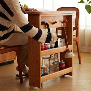Buffet Carré Moderne en <span class=keywords><strong>Bois</strong></span> Massif avec Plateau en Ardoise Rotatif, Extensible et Pliable de Style Japonais, Bar à Vin Intégré, Sans <span class=keywords><strong>Assemblage</strong></span> - Product Image 4