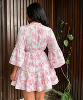 Robe d'été décontractée pour femme, collection boutique, sexy, style streetwear, manches mi-longues, imprimée, longueur midi, élégante, col en V, coupe trapèze