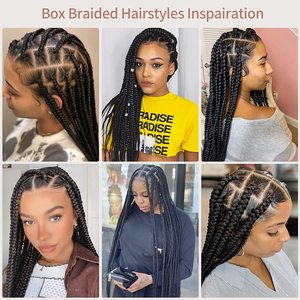 Pelucas trenzadas para mujeres, de 36 pulgadas cabellera larga, cuadrada y grande, con malla doble, color negro, sin nudo, con pelo de bebé - Product Image 2