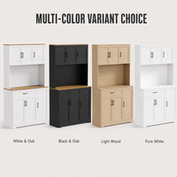 Buffet blanc et chêne, armoire de rangement à 3 portes ouvertes, 1 tiroir, 2 portes en mélamine, meuble de cuisine, garde-manger, vente en gros
