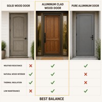 Puerta Interior de Madera Revestida de Aluminio, Núcleo de Madera Sólida, Doble Acristalamiento, Impermeable e Insonorizada, para Dormitorio, Villa u Hotel