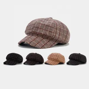 Vendita all'ingrosso calda di moda donna cappello berretti 8 pannelli Newsboy Cap disegno Plaid berretto berretto per le donne