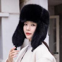 Casquette Lei Feng transfrontalière pour femme, épaisse et chaude, en fausse fourrure avec fourrure de renard, nouveau bonnet d'hiver jacquard coupe-vent unisexe