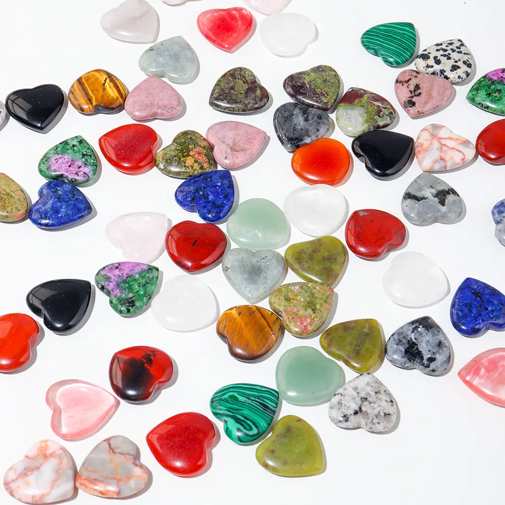 Natural Assorted Heart Shaped Healing Gemstone Natural Heart Puffy Gemstone Quartz Carving Crystal Collection Gifts