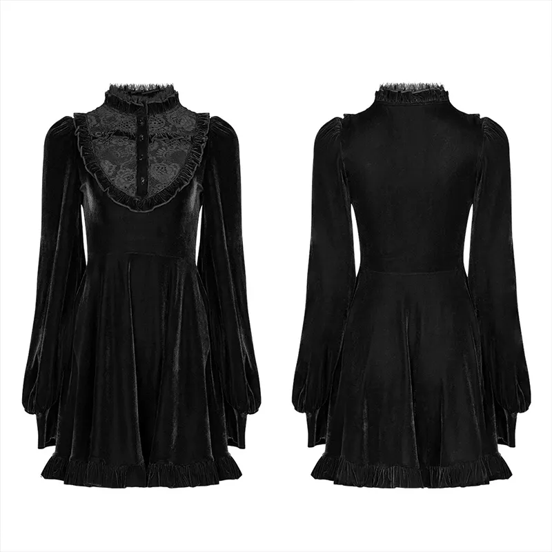 Drop Shipping OPQ-671LQF Office Lady Dating Daily Wearing Latest Women's Gothic College Style Lace Patchwork Dress