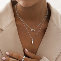 Collier pour femme en argent sterling 925 plaqué or 18 carats, avec breloques rectangulaires et ovales minimalistes en zircon pavé, style trombone, personnalisable