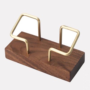 Walnut <b>Wood</b> Metal Business Card Holder <b>Solid</b> <b>Wood</b> <b>Desk</b> Organizer For Office Use - Product Image 1