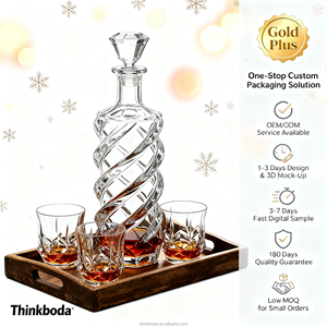 Ensemble de <span class=keywords><strong>carafe</strong></span> à <span class=keywords><strong>whisky</strong></span> de luxe en verre torsadé avec plateau en bois, <span class=keywords><strong>carafe</strong></span> en cristal sans plomb de qualité supérieure, solution de cadeau idéale pour les spiritueux - Product Image 1