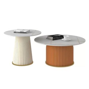 Table basse de salon industrielle de haute qualité, en béton rainuré, peinture ciment, plateau en marbre - Product Image 1