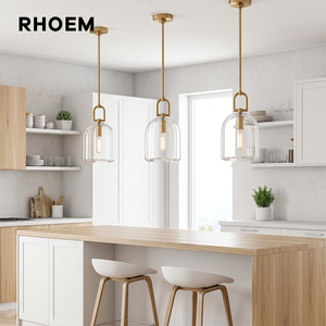 Luminaire suspendu RHOEM RH 5" 8" 10" en cristal artisanal et laiton massif, dimmable, certifié UL, 110V, hauteur réglable - Product Image 2