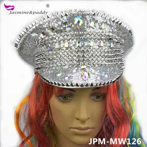 Sombrero de fiesta con cadena de diamantes, lentejuelas plateadas, Carnaval