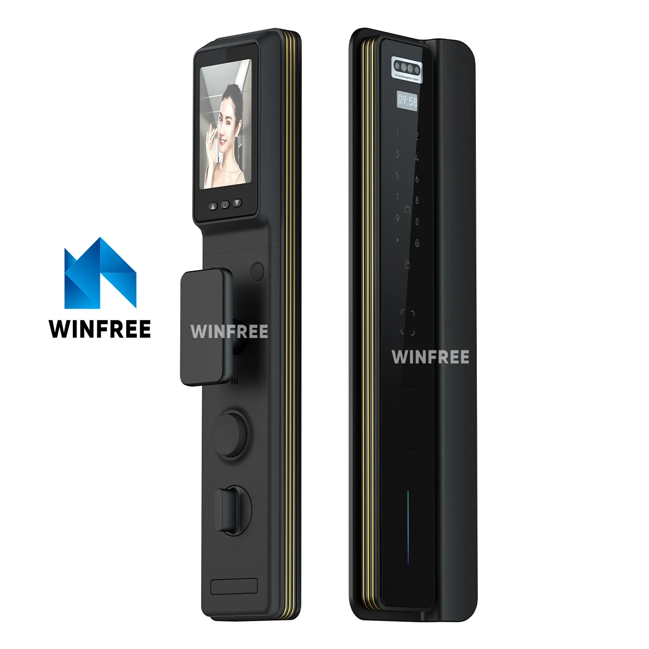 WINFREE Electronic Automatic Biometric Fingerprint Face Recognition Lock Tuya APP Wifi Card 3D Face Detection Smart Door Lock