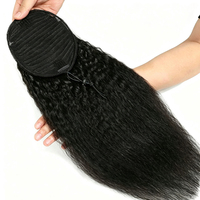 Queue de cheval en cheveux humains vierges longs ondulés, style afro crépu bouclé, avec cordon de serrage et clip, pour vente en gros