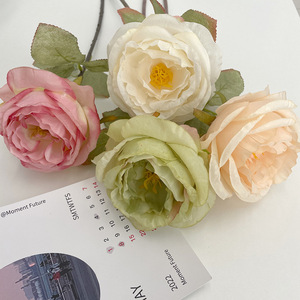 Roses artificielles à branche unique, fleurs en soie haute simulation, décoration de mariage, blanc, rose, champagne, vert - Product Image 2