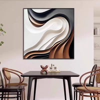 Art mural moderne abstrait en porcelaine cristalline, motif géométrique ondulé superposé noir et crème pour salon, chambre à coucher, décoration intérieure