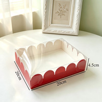 Boîte à pâtisserie en papier rouge à motif floral avec couvercle transparent