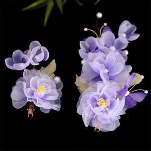 Antiguo púrpura Hanfu nuevo tocado Original hecho a mano Flor de seda tocado par Clip danza clásica aleación tocado - Product Image 4