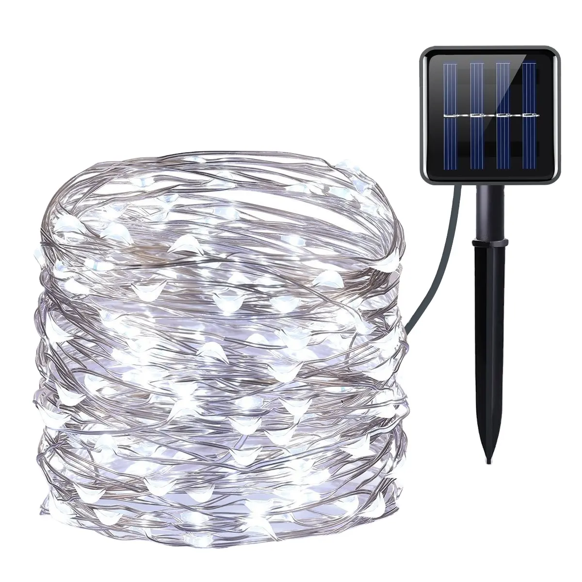 LED Outdoor Solar Lamp silver wire String Lights 10m 100LED Fairy Holiday Christmas decoration Party 5M50LED 20M200LED Garland