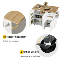 Armoire de cuisine multifonctionnelle moderne en bois sur roulettes avec tiroirs de grande capacité, étagère à épices latérale, roulettes verrouillables